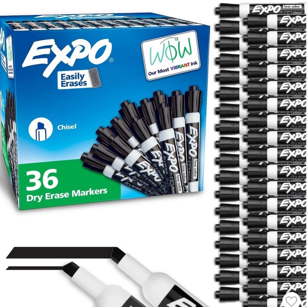 Expo Low Odor Dry Erase Markers Black Chisel Tip 36 Count Bulk Pack 80001